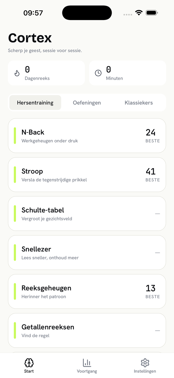 Het startscherm van Cortex met de spelbibliotheek, lichte modus