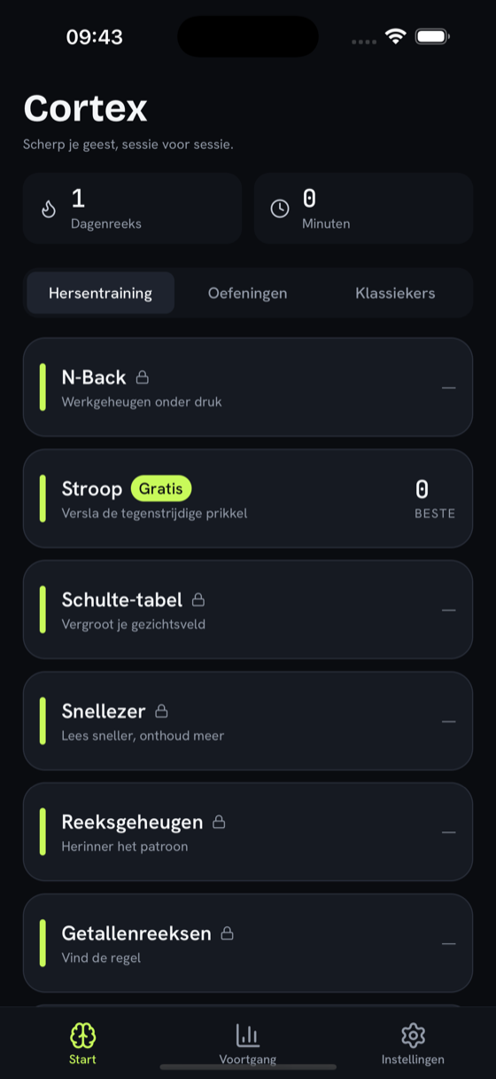 Het startscherm van Cortex met de spelbibliotheek