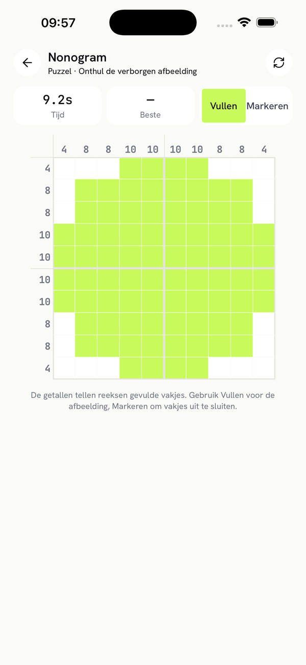 Nonogram, een beeldlogica-puzzel, lichte modus