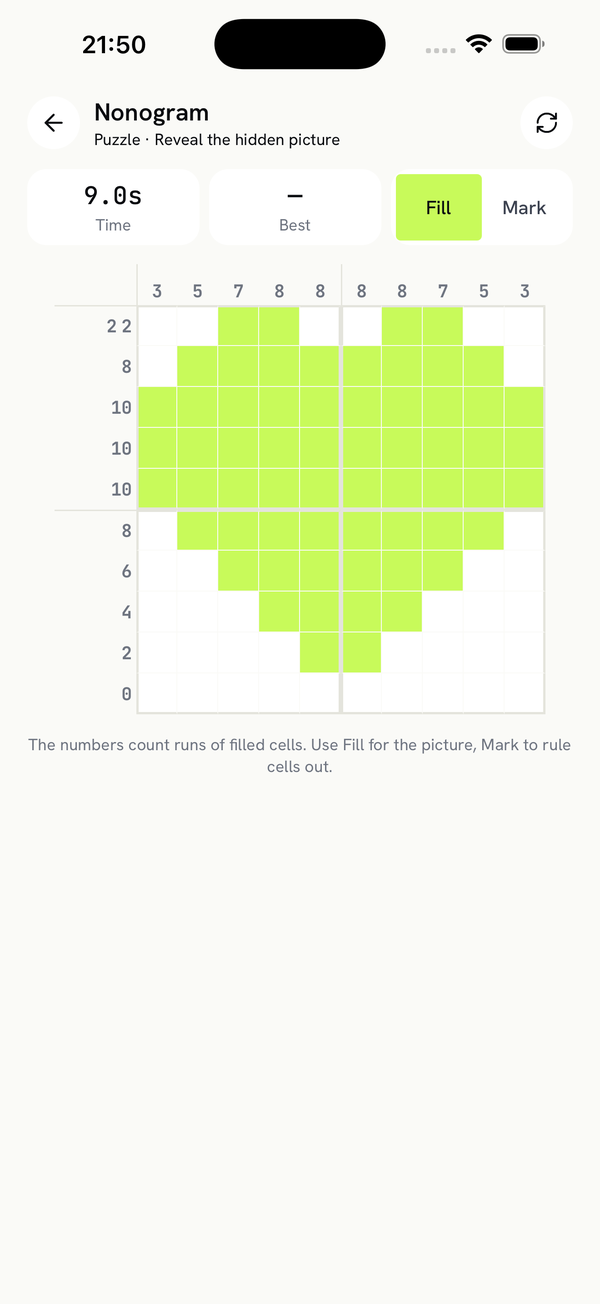 Nonogram picture-logic puzzle, light theme